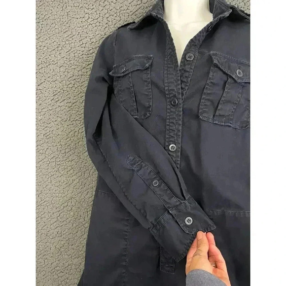 J.Crew Dark Blue Trench Dress Sz 4 - Button Up Long Sleeve Collared 100% Cotton - Picture 6 of 12